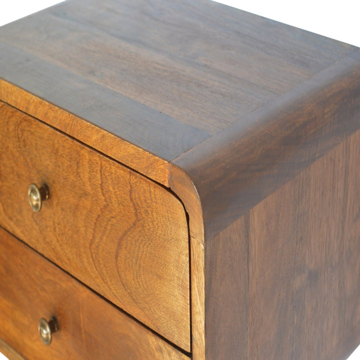 Mid-Century Modern Floating Curved Chestnut Nightstand - Solid Mango Wood Bedside Table for Bedroom - product view 4...