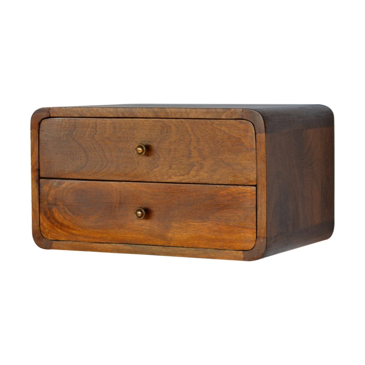 Mid-Century Modern Floating Curved Chestnut Nightstand - Solid Mango Wood Bedside Table for Bedroom - product view 3...