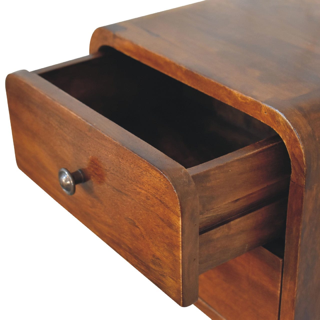 Mid-Century Modern Floating Mini Chestnut Nightstand - Solid Mango Wood Bedside Table for Bedroom - product view 6...