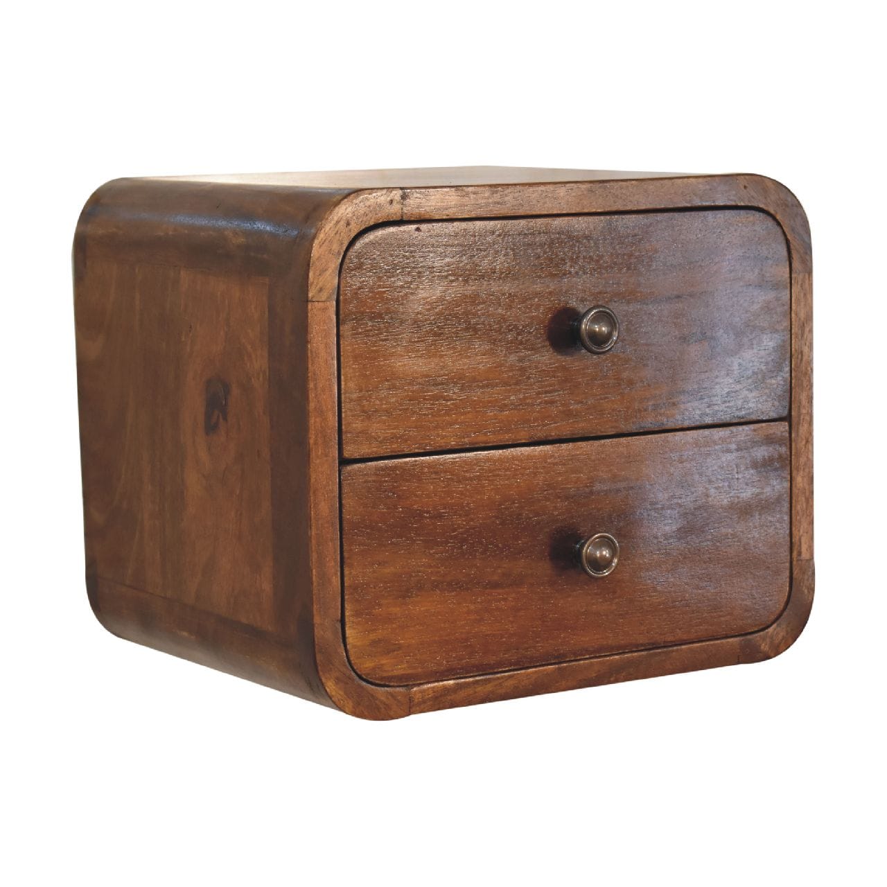 Mid-Century Modern Floating Mini Chestnut Nightstand - Solid Mango Wood Bedside Table for Bedroom - product view 4...