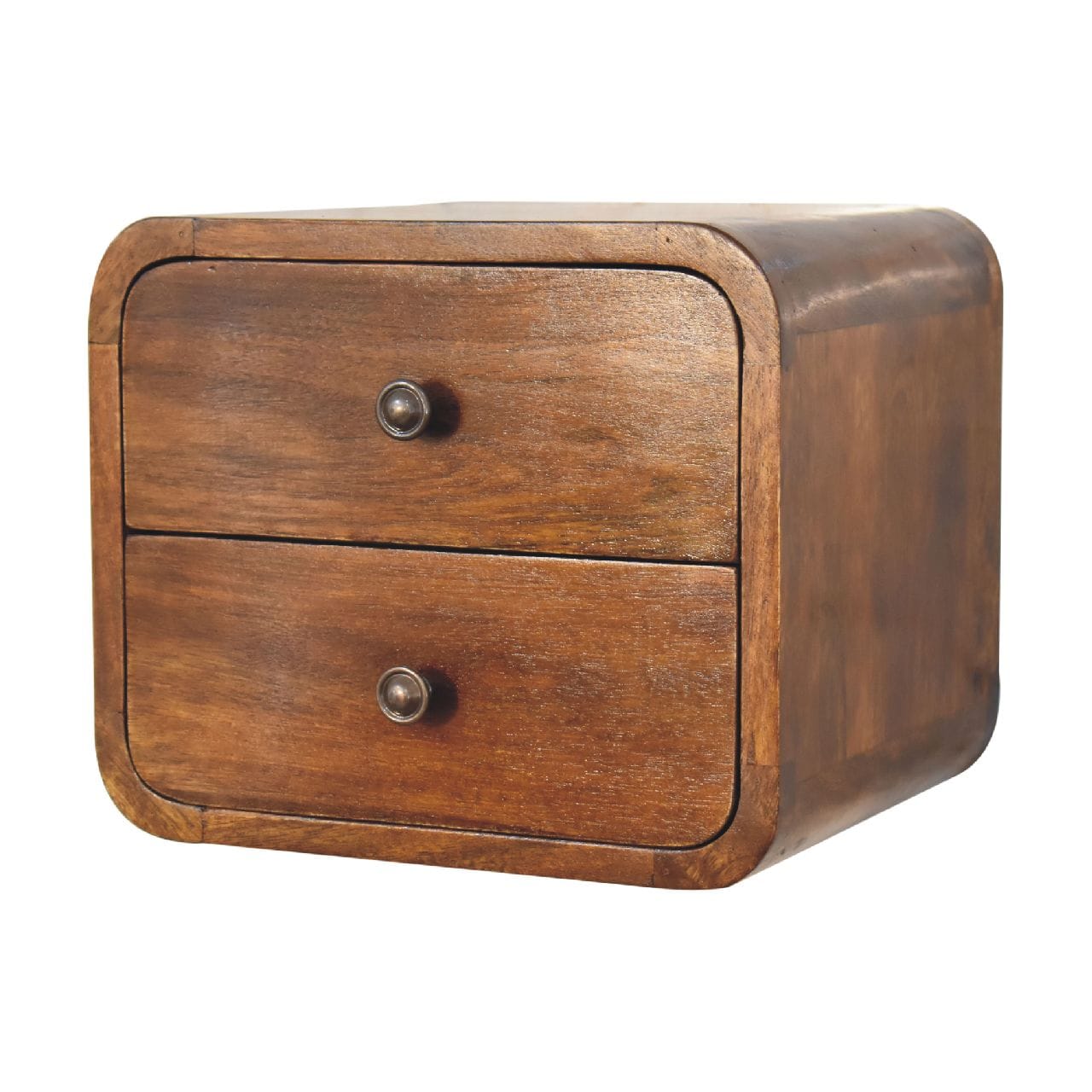 Mid-Century Modern Floating Mini Chestnut Nightstand - Solid Mango Wood Bedside Table for Bedroom - product view 3...