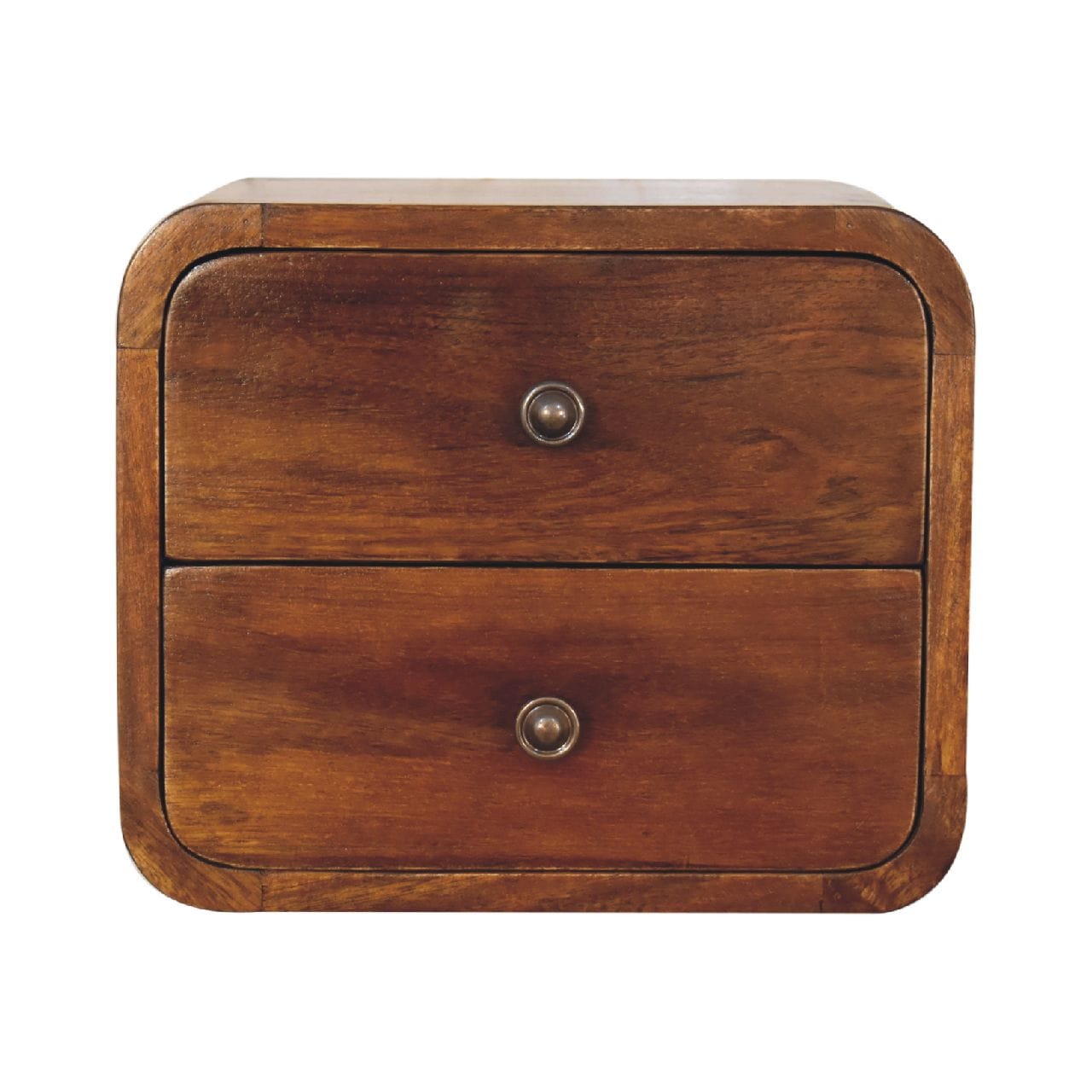 Mid-Century Modern Floating Mini Chestnut Nightstand - Solid Mango Wood Bedside Table for Bedroom - product view 2...