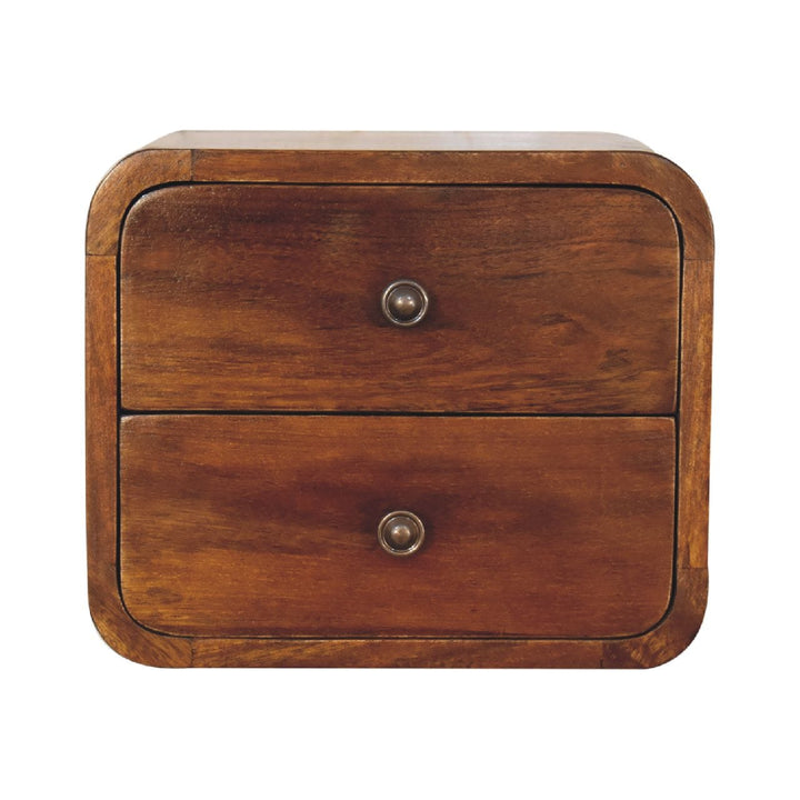 Mid-Century Modern Floating Mini Chestnut Nightstand - Solid Mango Wood Bedside Table for Bedroom - product view 2...