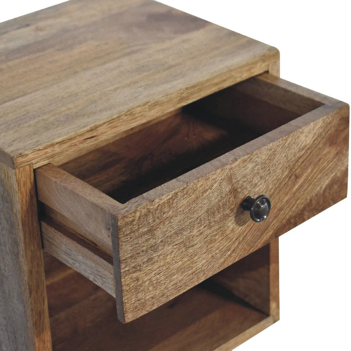 Rustic Floating Mini Classic Nightstand - Solid Mango Wood Bedside Table for Bedroom - product view 8 showing handcrafted...