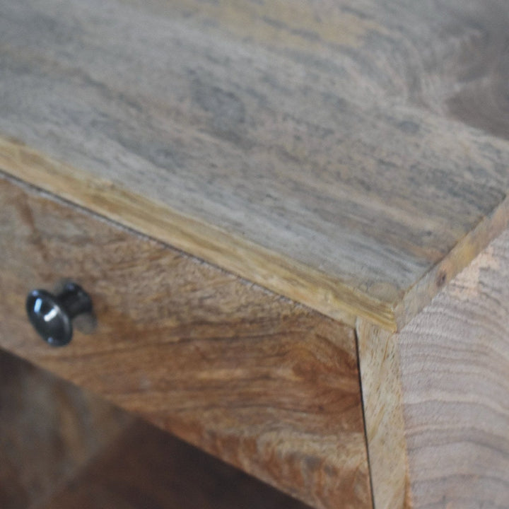 Rustic Floating Mini Classic Nightstand - Solid Mango Wood Bedside Table for Bedroom - product view 7 showing handcrafted...