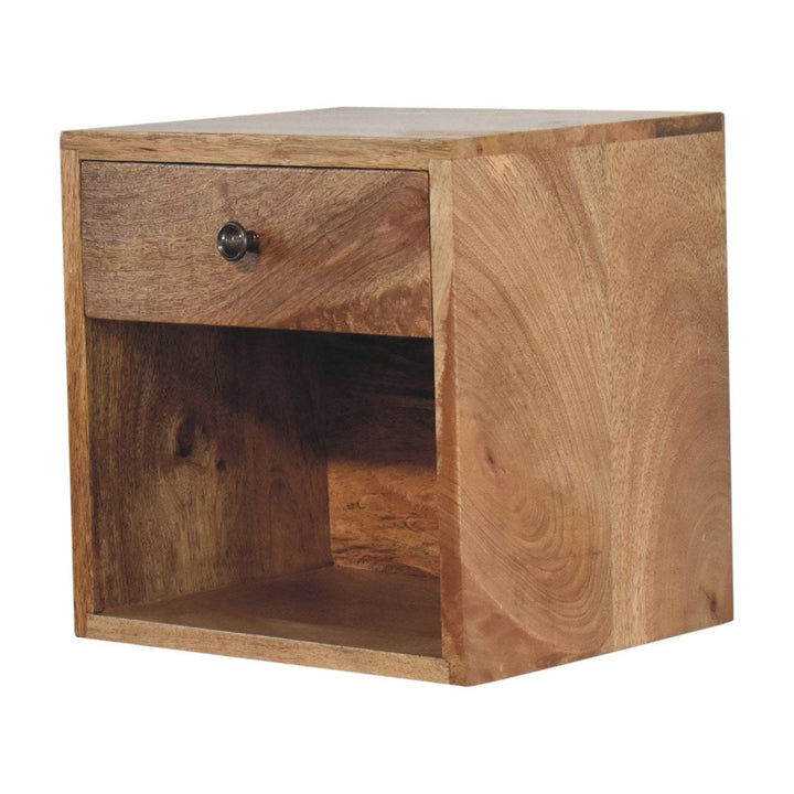 Rustic Floating Mini Classic Nightstand - Solid Mango Wood Bedside Table for Bedroom - product view 4 showing handcrafted...