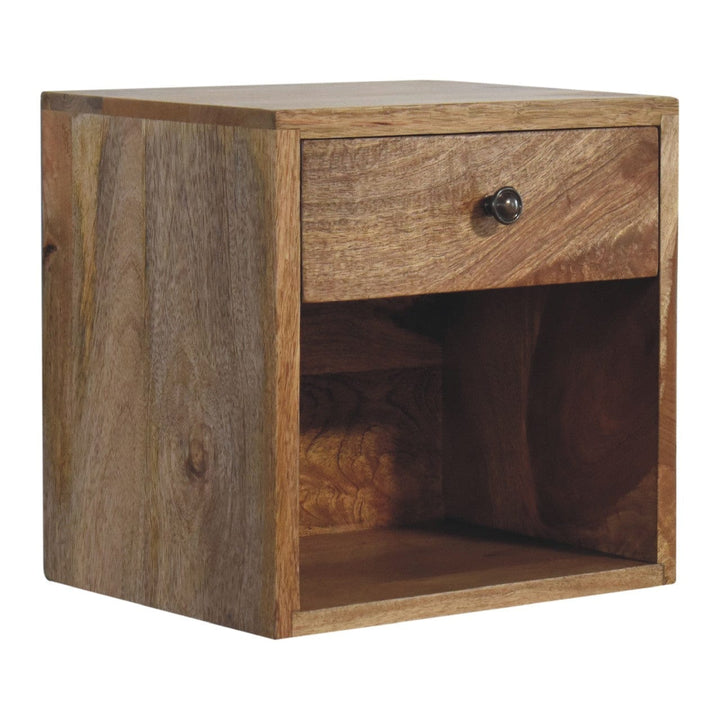 Rustic Floating Mini Classic Nightstand - Solid Mango Wood Bedside Table for Bedroom - product view 3 showing handcrafted...
