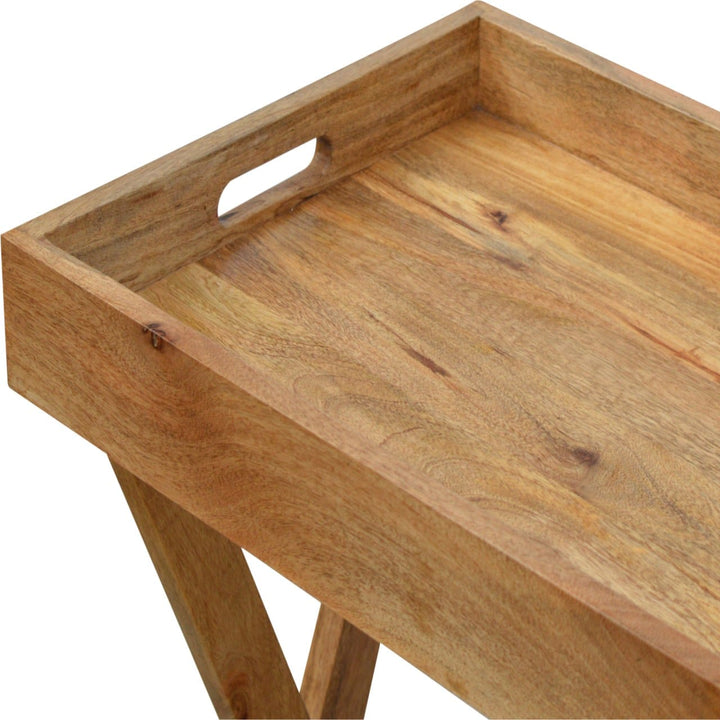 Mid-Century Modern Foldable Butler Tray in Solid Mango Wood - product view 7 showing handcrafted solid mango wood furniture