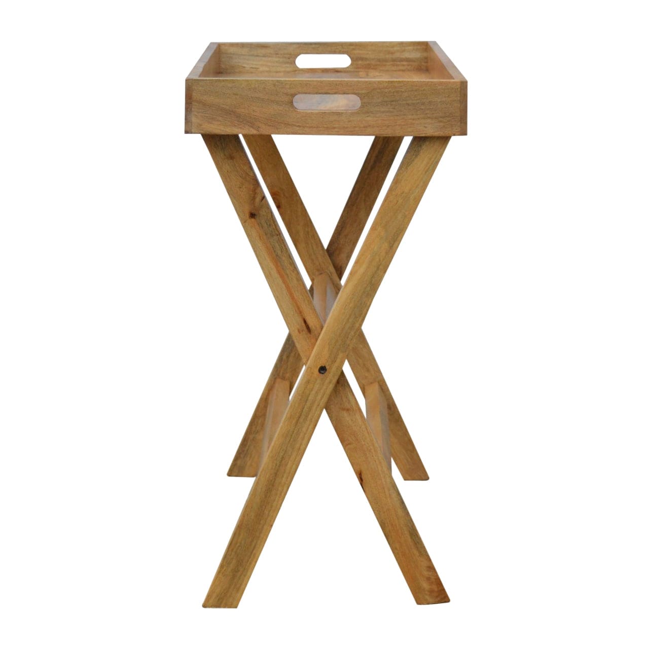 Mid-Century Modern Foldable Butler Tray in Solid Mango Wood - product view 6 showing handcrafted solid mango wood furniture