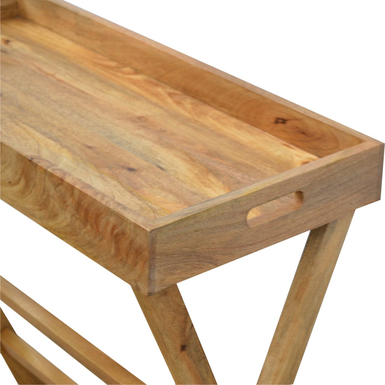 Mid-Century Modern Foldable Butler Tray in Solid Mango Wood - product view 5 showing handcrafted solid mango wood furniture