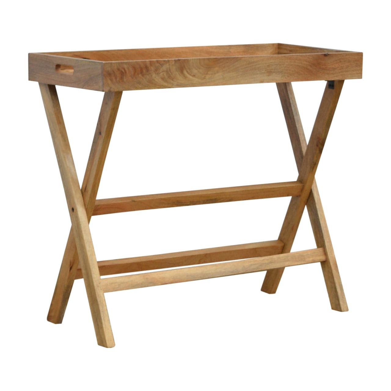 Mid-Century Modern Foldable Butler Tray in Solid Mango Wood - product view 2 showing handcrafted solid mango wood furniture