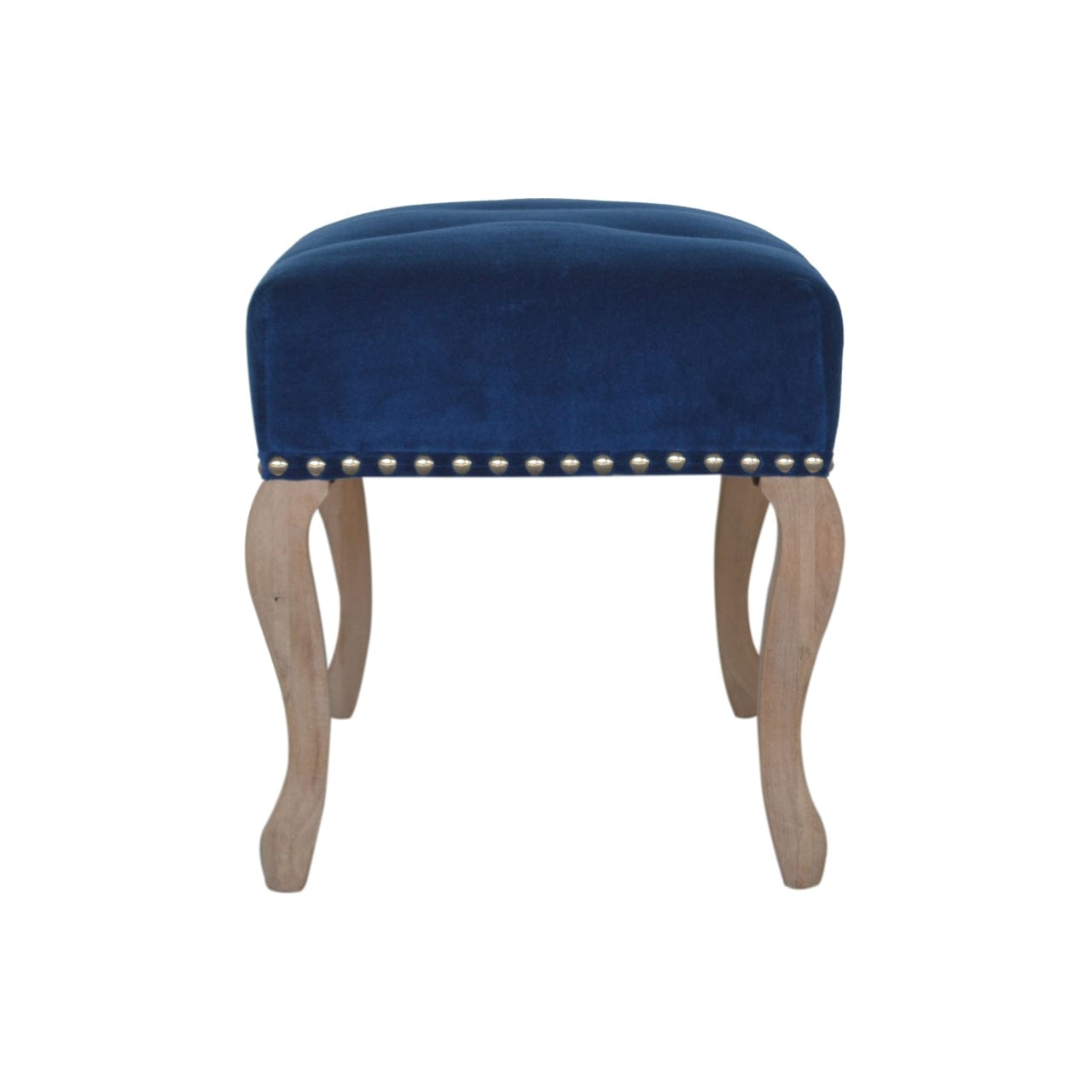 Mid-Century Modern French Royal Blue Velvet Bench - Solid Mango Wood Seating Furniture for Entryway - product view 8...