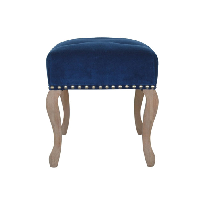 Mid-Century Modern French Royal Blue Velvet Bench - Solid Mango Wood Seating Furniture for Entryway - product view 8...