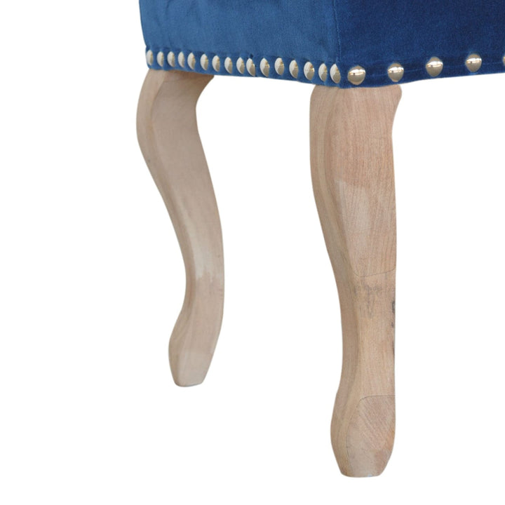 Mid-Century Modern French Royal Blue Velvet Bench - Solid Mango Wood Seating Furniture for Entryway - product view 7...