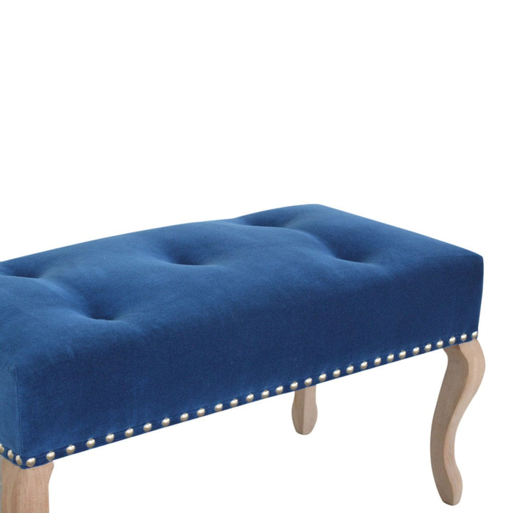 Mid-Century Modern French Royal Blue Velvet Bench - Solid Mango Wood Seating Furniture for Entryway - product view 5...