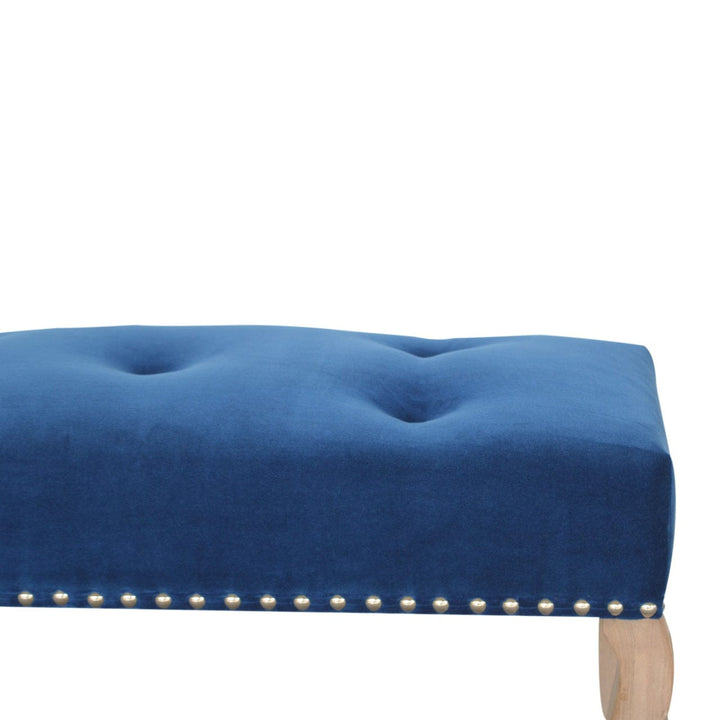 Mid-Century Modern French Royal Blue Velvet Bench - Solid Mango Wood Seating Furniture for Entryway - product view 3...