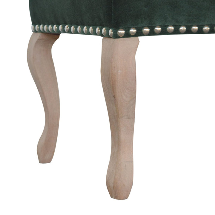 Mid-Century Modern French Style Emerald Velvet Bench - Solid Mango Wood Seating Furniture for Entryway - product view 8...