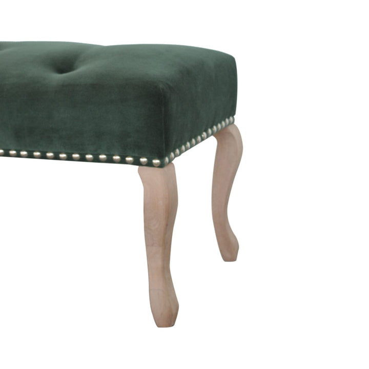 Mid-Century Modern French Style Emerald Velvet Bench - Solid Mango Wood Seating Furniture for Entryway - product view 7...