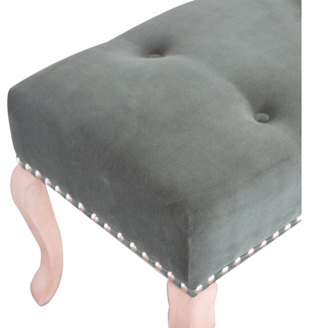 Mid-Century Modern French Style Emerald Velvet Bench - Solid Mango Wood Seating Furniture for Entryway - product view 6...
