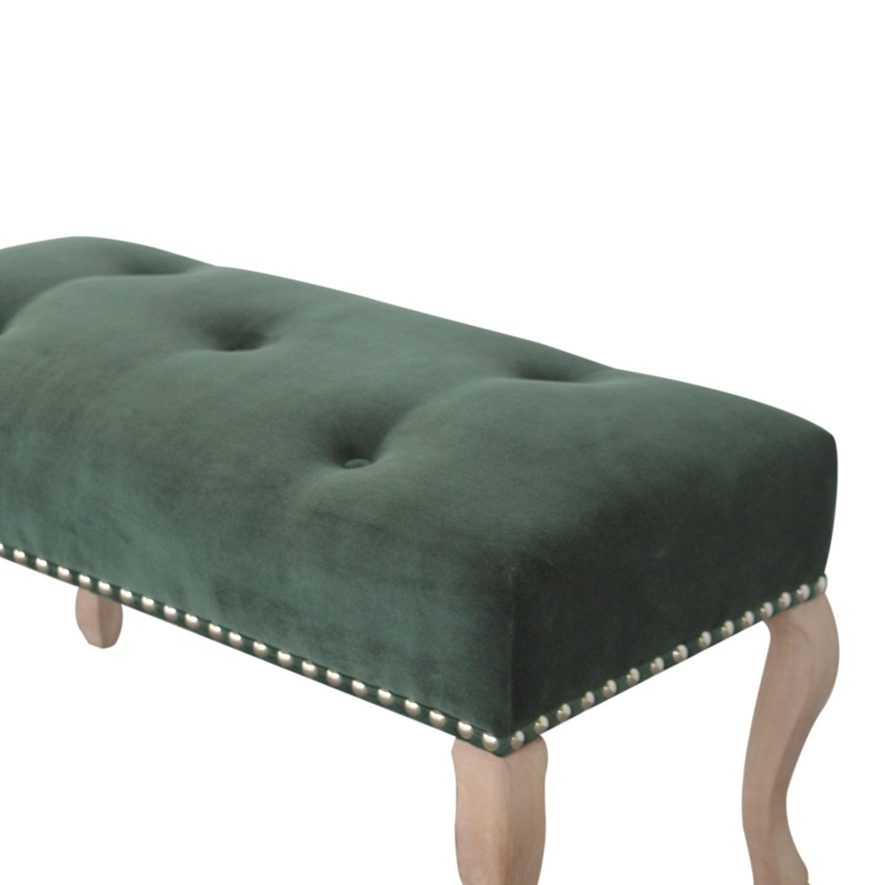 Mid-Century Modern French Style Emerald Velvet Bench - Solid Mango Wood Seating Furniture for Entryway - product view 5...