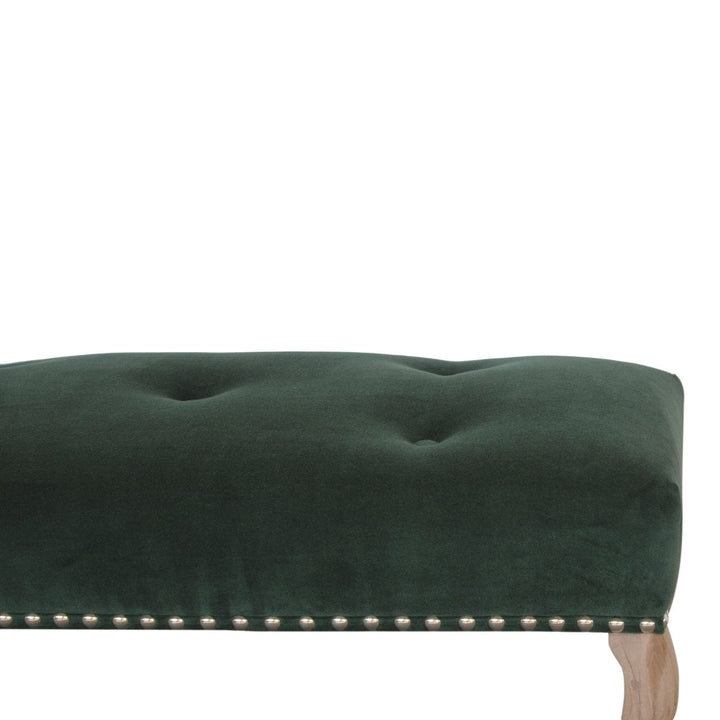 Mid-Century Modern French Style Emerald Velvet Bench - Solid Mango Wood Seating Furniture for Entryway - product view 4...
