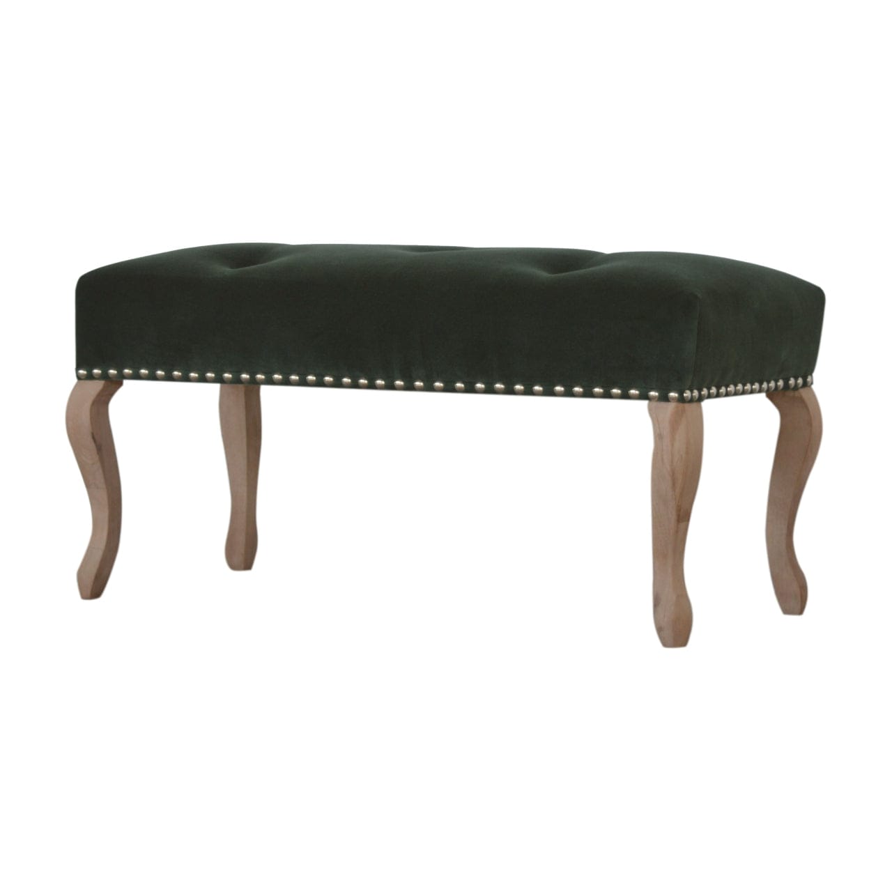 Mid-Century Modern French Style Emerald Velvet Bench - Solid Mango Wood Seating Furniture for Entryway - product view 2...