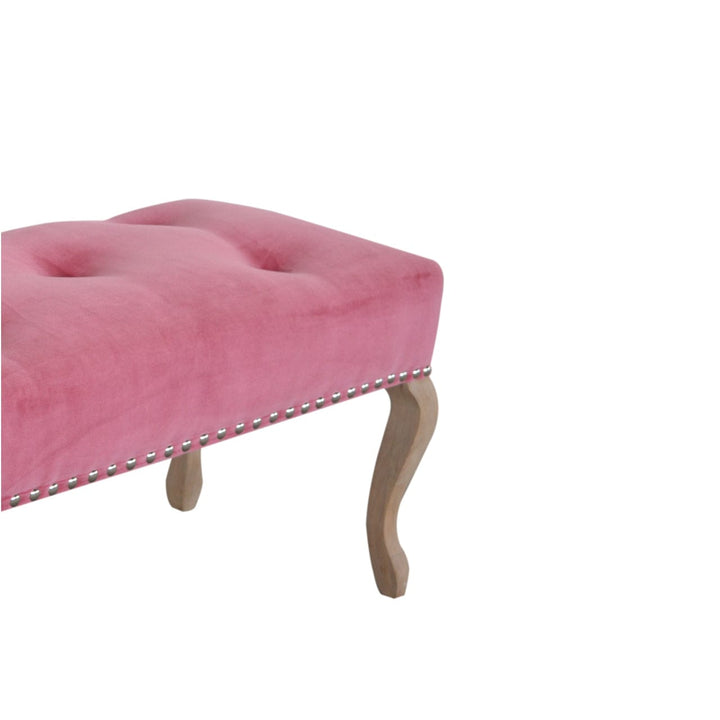 Mid-Century Modern French Style Pink Velvet Bench - Solid Mango Wood Seating Furniture for Entryway - product view 7...