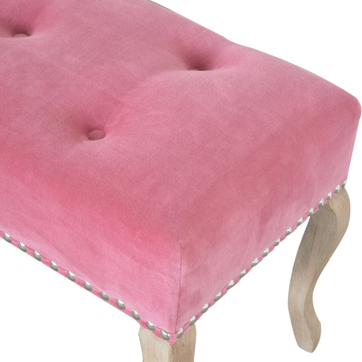 Mid-Century Modern French Style Pink Velvet Bench - Solid Mango Wood Seating Furniture for Entryway - product view 5...