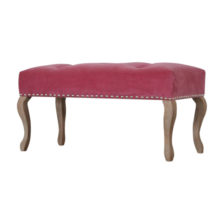 Mid-Century Modern French Style Pink Velvet Bench - Solid Mango Wood Seating Furniture for Entryway - product view 2...