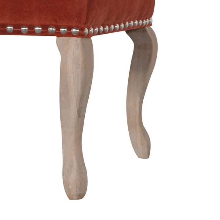 Mid-Century Modern French Style Rust Velvet Bench - Solid Mango Wood Seating Furniture for Entryway - product view 8...