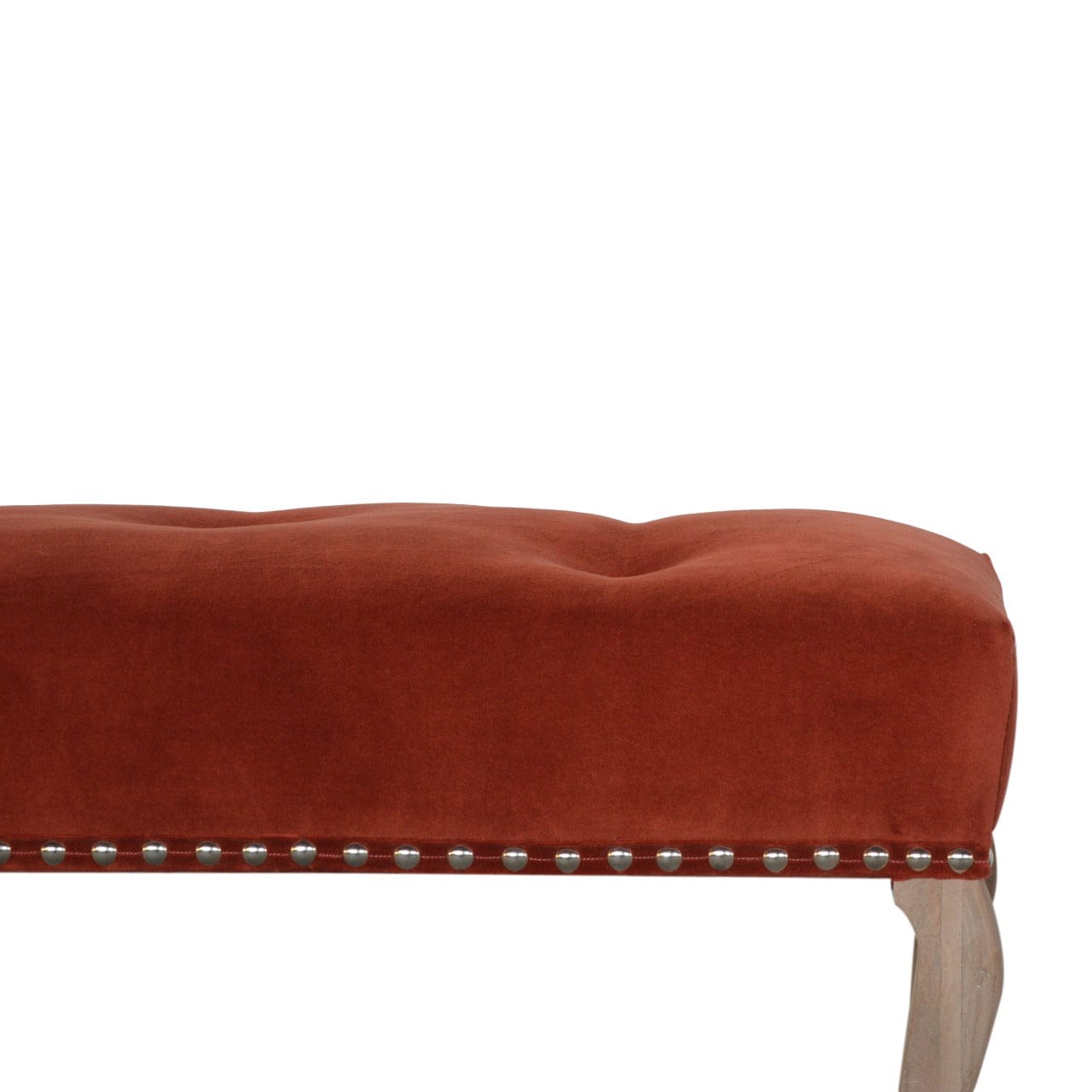 Mid-Century Modern French Style Rust Velvet Bench - Solid Mango Wood Seating Furniture for Entryway - product view 7...