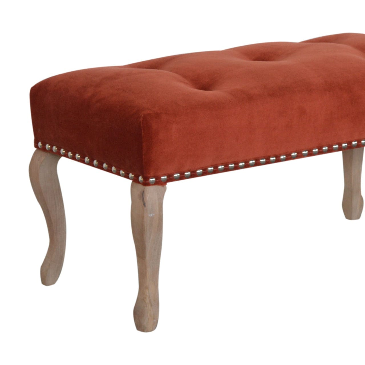 Mid-Century Modern French Style Rust Velvet Bench - Solid Mango Wood Seating Furniture for Entryway - product view 6...