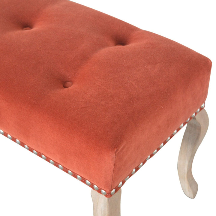 Mid-Century Modern French Style Rust Velvet Bench - Solid Mango Wood Seating Furniture for Entryway - product view 5...