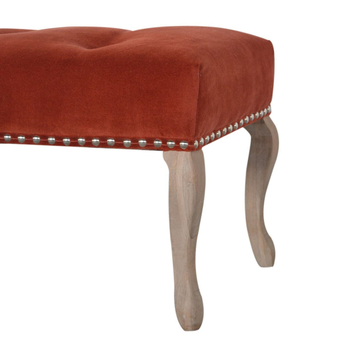 Mid-Century Modern French Style Rust Velvet Bench - Solid Mango Wood Seating Furniture for Entryway - product view 4...