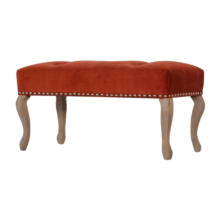 Mid-Century Modern French Style Rust Velvet Bench - Solid Mango Wood Seating Furniture for Entryway - product view 3...