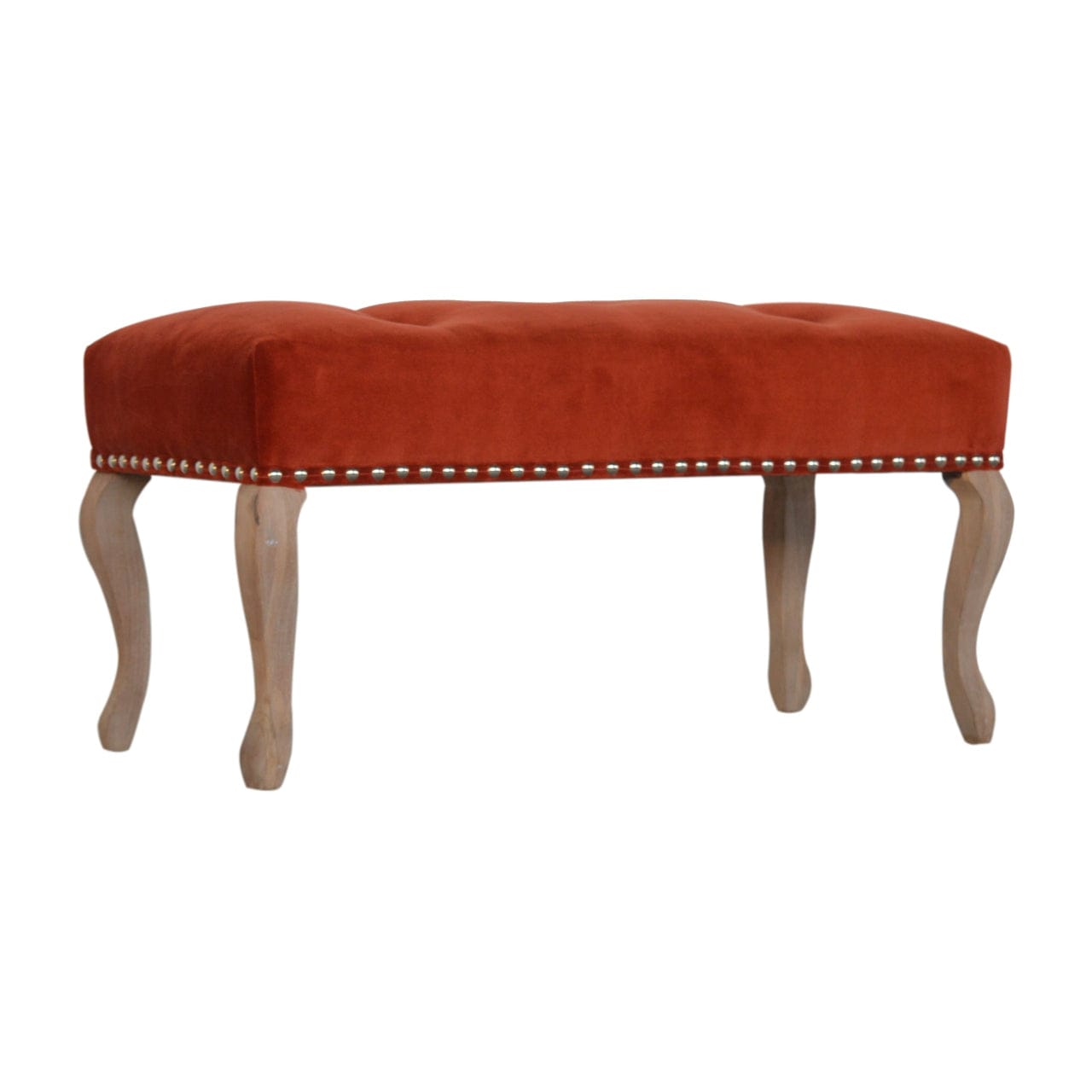 Mid-Century Modern French Style Rust Velvet Bench - Solid Mango Wood Seating Furniture for Entryway - product view 2...
