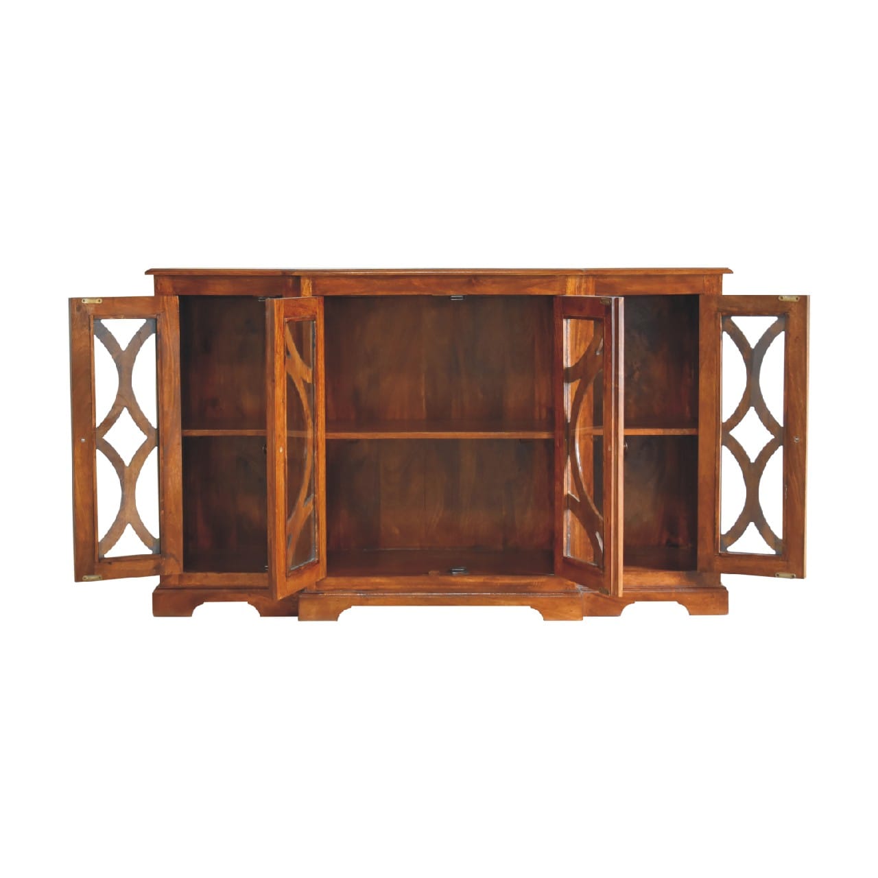 Mid-Century Modern Glazed Carve Chestnut Sideboard - Solid Mango Wood Buffet Cabinet for Dining Room - product view 7...