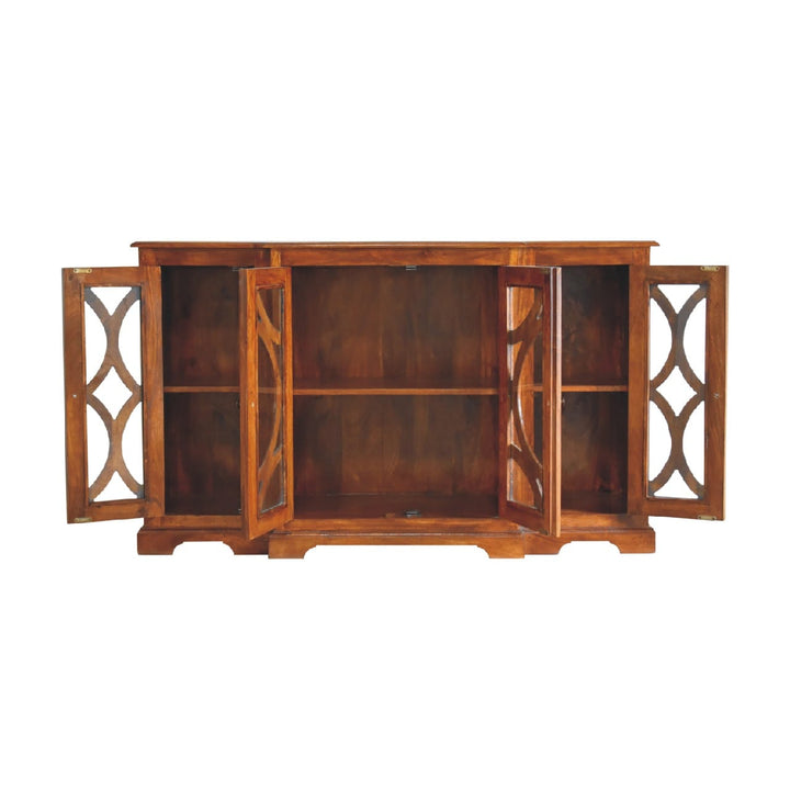 Mid-Century Modern Glazed Carve Chestnut Sideboard - Solid Mango Wood Buffet Cabinet for Dining Room - product view 7...