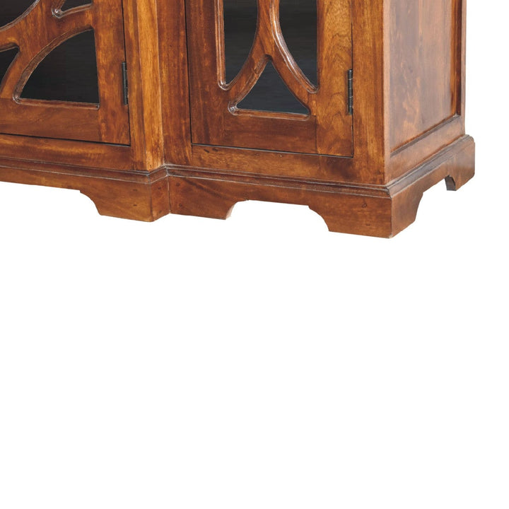 Mid-Century Modern Glazed Carve Chestnut Sideboard - Solid Mango Wood Buffet Cabinet for Dining Room - product view 6...
