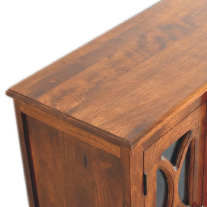 Mid-Century Modern Glazed Carve Chestnut Sideboard - Solid Mango Wood Buffet Cabinet for Dining Room - product view 5...