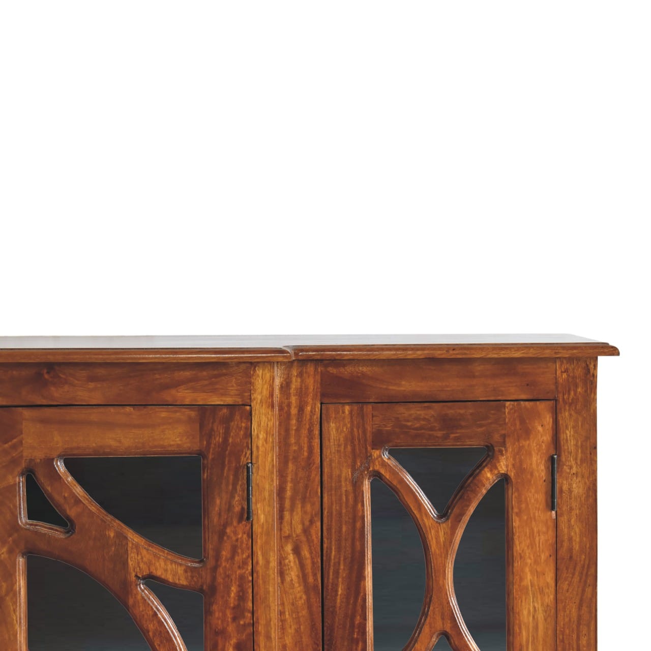 Mid-Century Modern Glazed Carve Chestnut Sideboard - Solid Mango Wood Buffet Cabinet for Dining Room - product view 4...