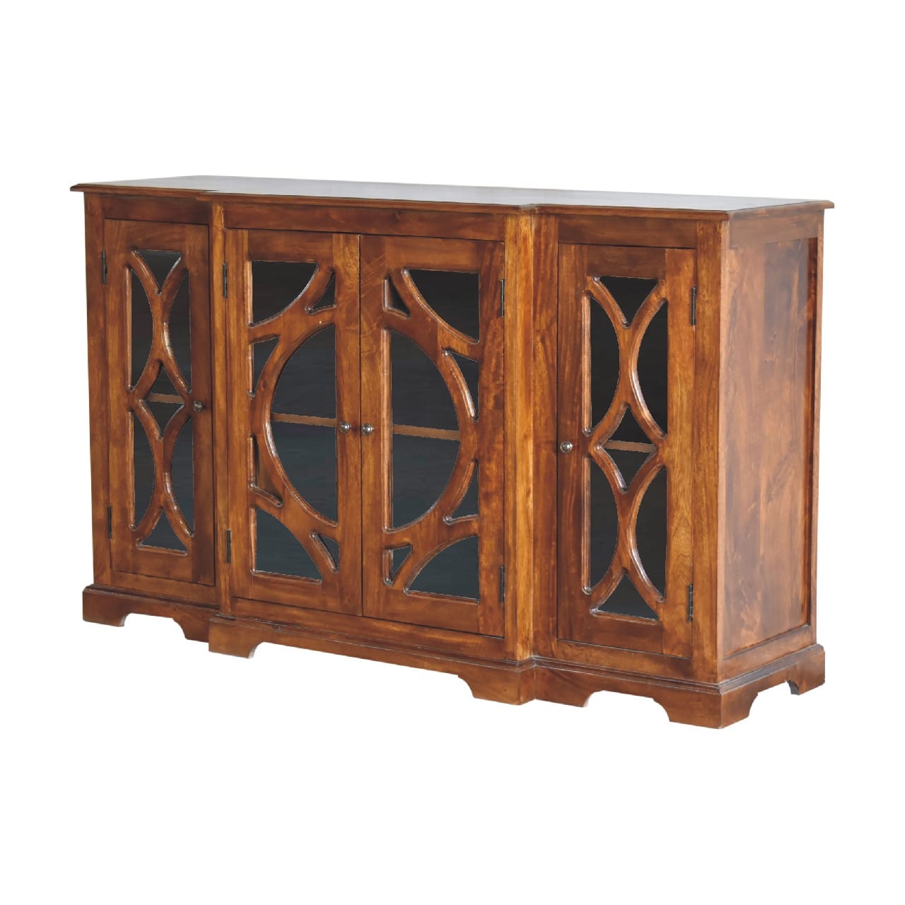 Mid-Century Modern Glazed Carve Chestnut Sideboard - Solid Mango Wood Buffet Cabinet for Dining Room - product view 2...
