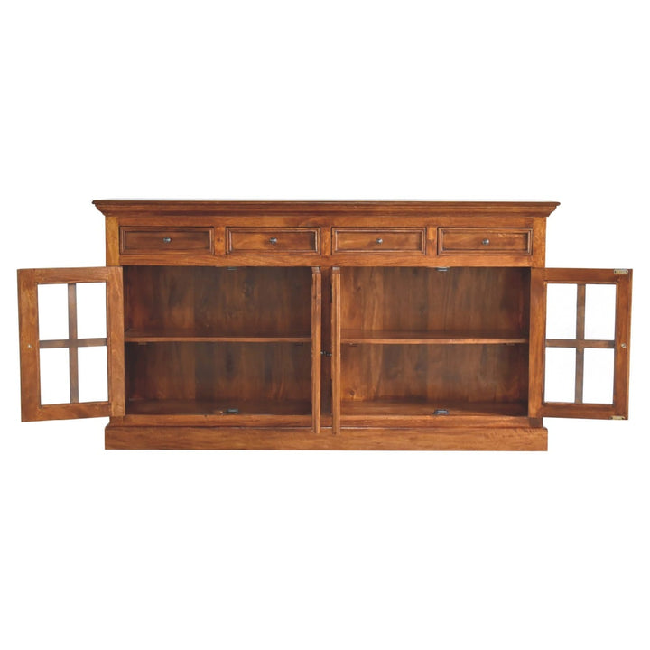 Farmhouse Glazed Sideboard - Solid Mango Wood Buffet Cabinet for Dining Room - product view 9 showing handcrafted solid...