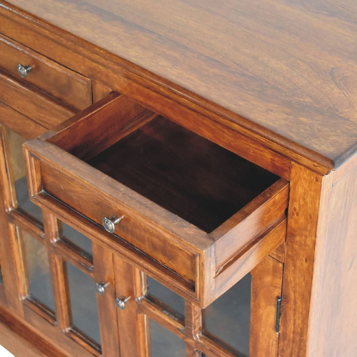 Farmhouse Glazed Sideboard - Solid Mango Wood Buffet Cabinet for Dining Room - product view 7 showing handcrafted solid...