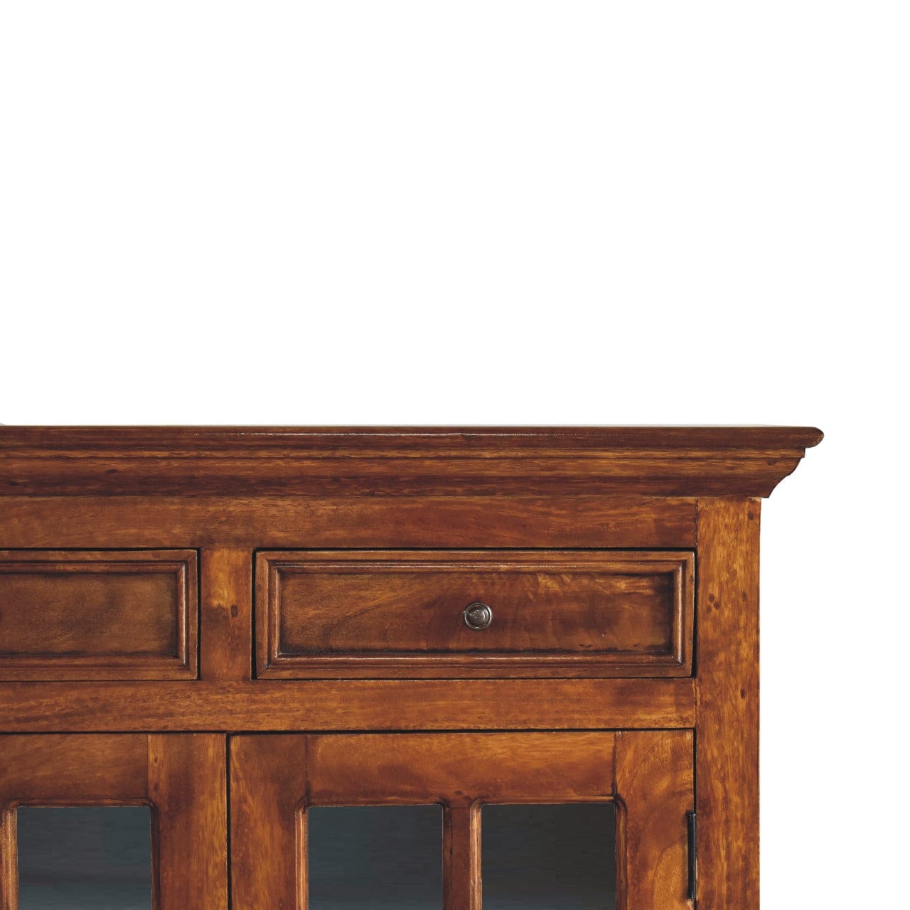 Farmhouse Glazed Sideboard - Solid Mango Wood Buffet Cabinet for Dining Room - product view 5 showing handcrafted solid...