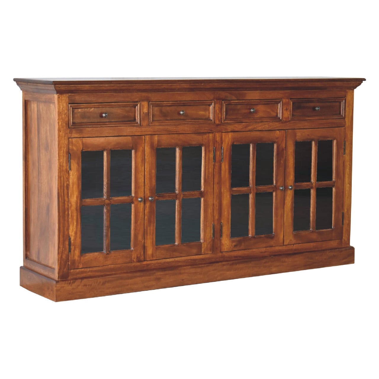 Farmhouse Glazed Sideboard - Solid Mango Wood Buffet Cabinet for Dining Room - product view 4 showing handcrafted solid...