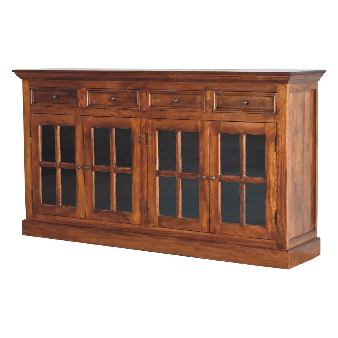 Farmhouse Glazed Sideboard - Solid Mango Wood Buffet Cabinet for Dining Room - product view 3 showing handcrafted solid...