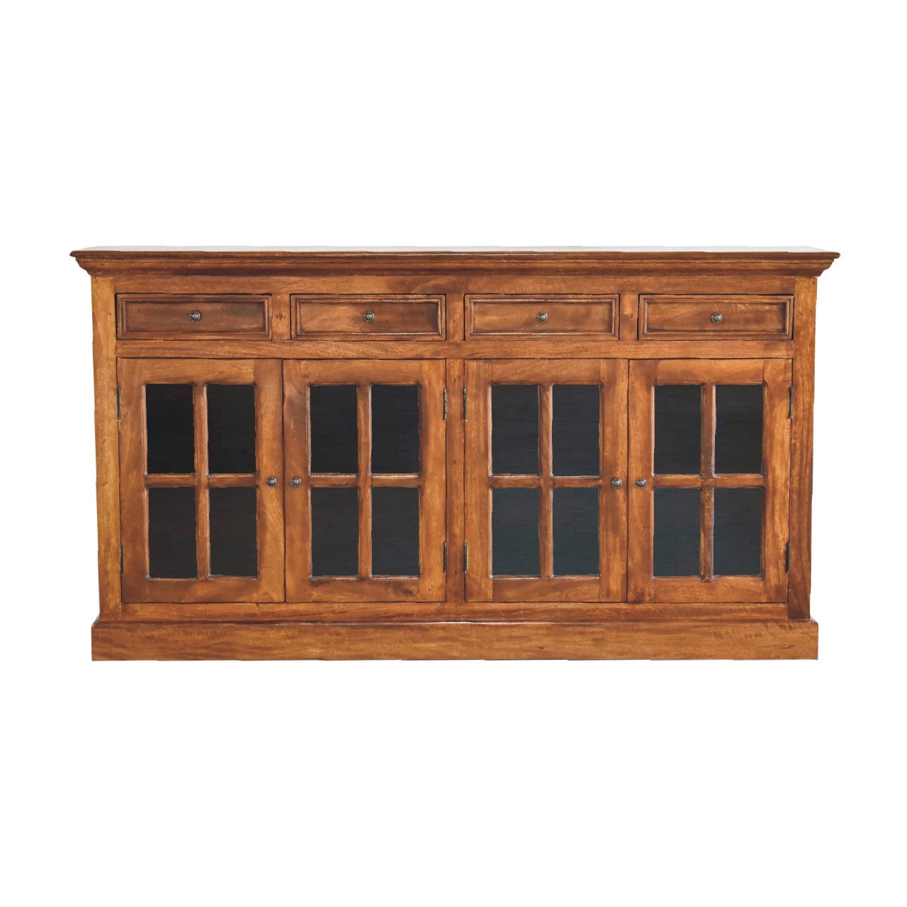 Farmhouse Glazed Sideboard - Solid Mango Wood Buffet Cabinet for Dining Room - product view 2 showing handcrafted solid...