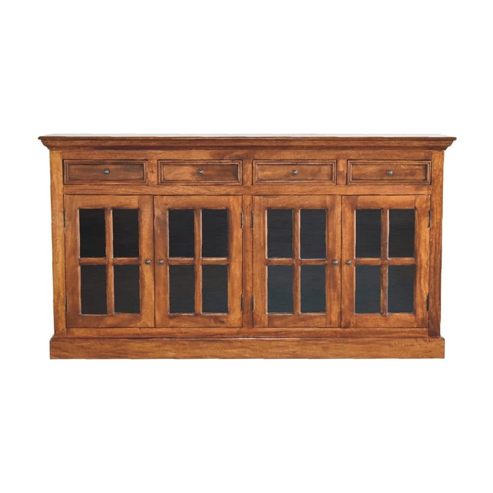 Farmhouse Glazed Sideboard - Solid Mango Wood Buffet Cabinet for Dining Room - product view 2 showing handcrafted solid...