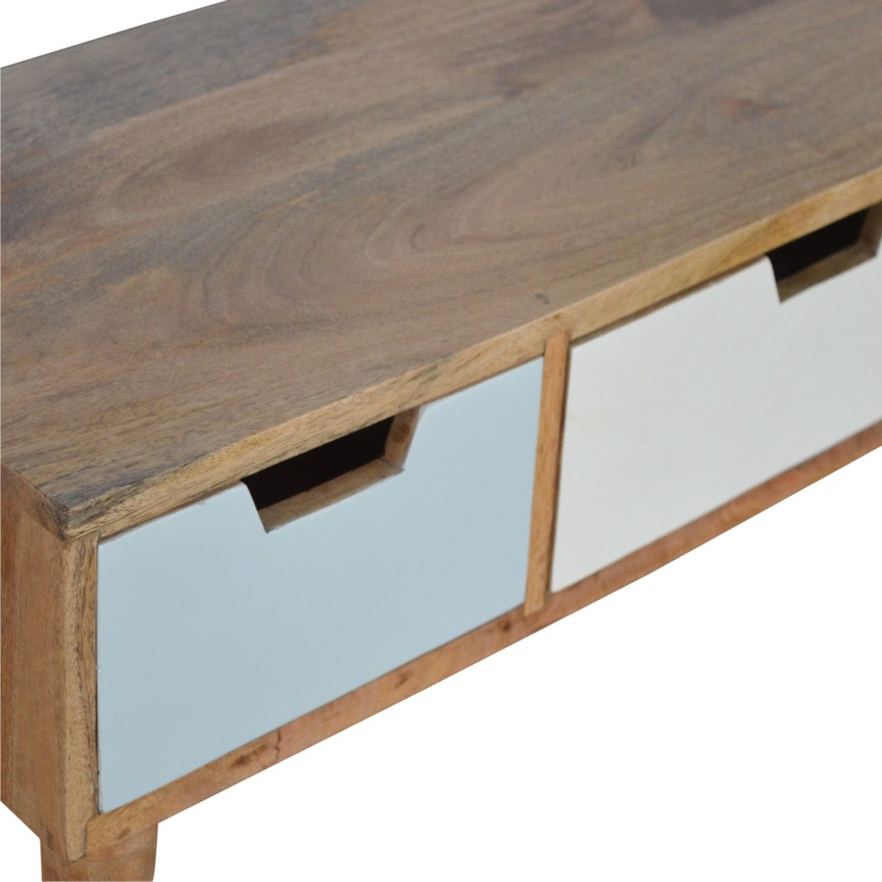 Mid-Century Modern Gradient TV Stand - Solid Mango Wood Entertainment Center for Living Room - product view 4 showing...